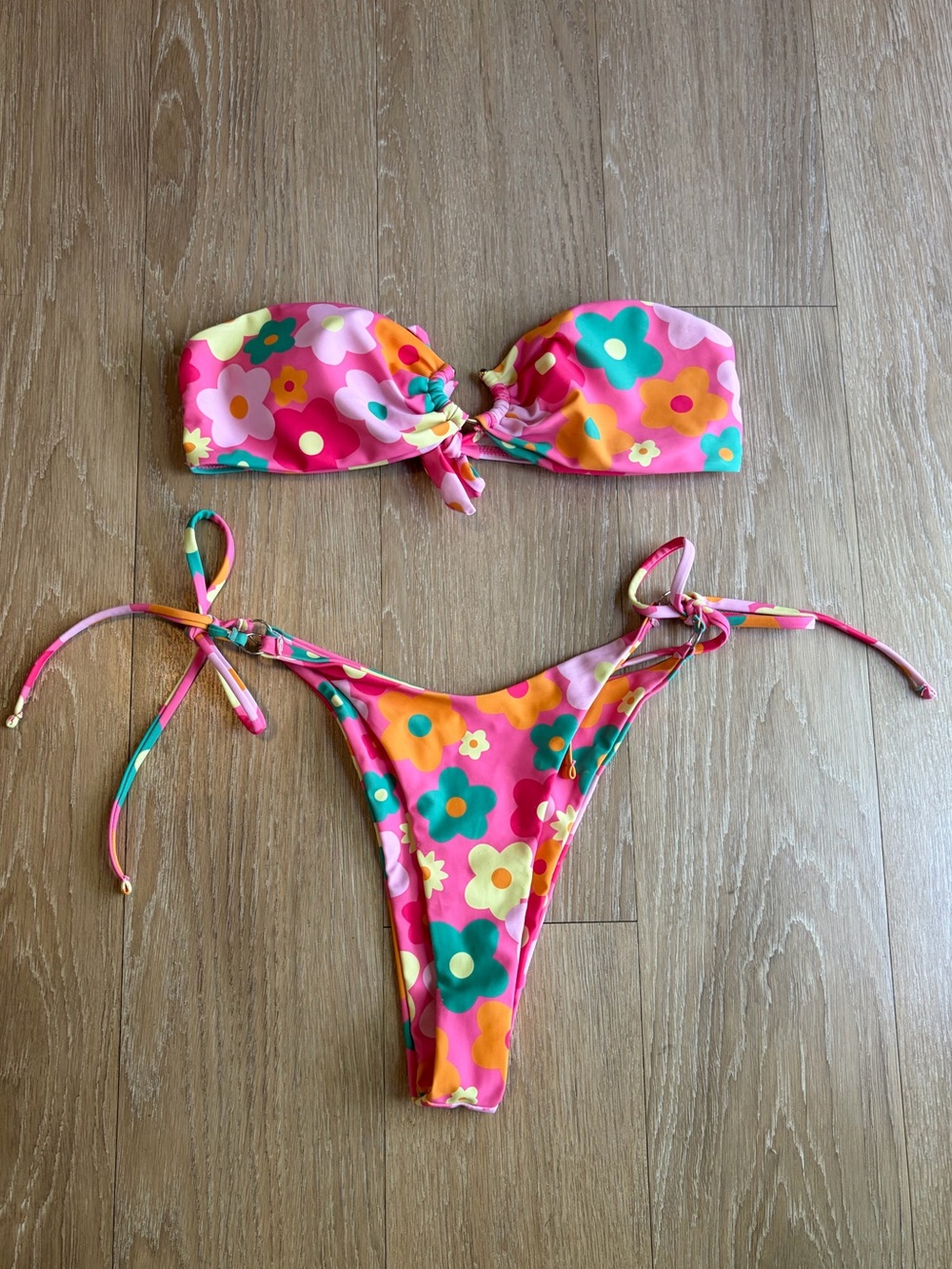 Vibrant Floral Bandeau Tie-Side Bikini Set